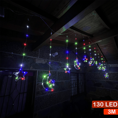 Cortina Intercalada Estrellas y Lunas 3 M x 79 CM  Luces 130 LEDS Navidad 1743