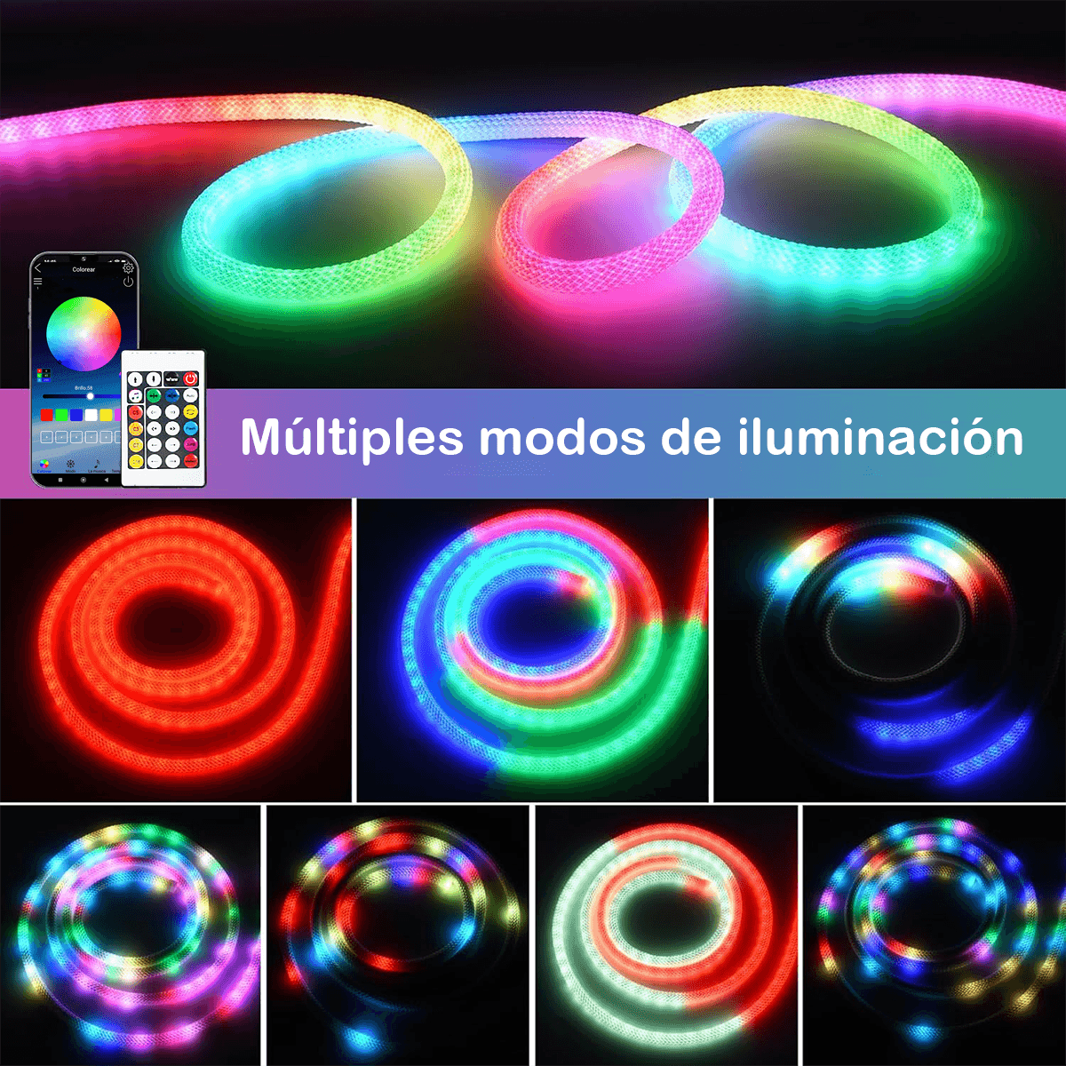 Cuerda LED RGB Inteligente Iluminación Control por App Mando USB MAC25502