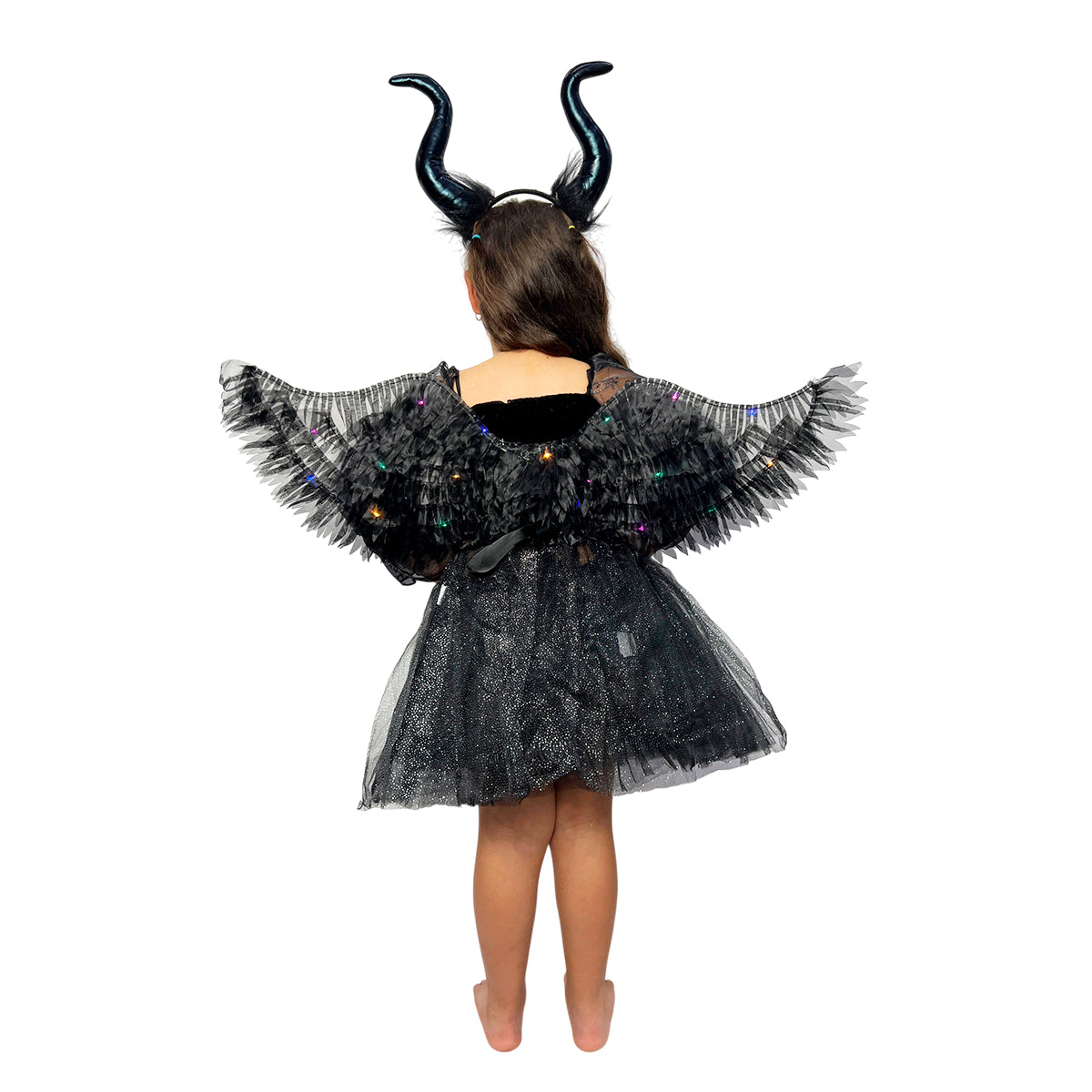 Disfraz De Ángel Oscuro Niña Con Alas Y Cuernos Demonio Negro Halloween DSANGOS