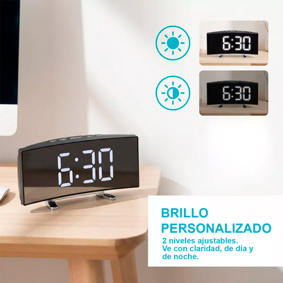 Reloj Despertador Digital Tipo Espejo LED USB con Alarma DT-6507