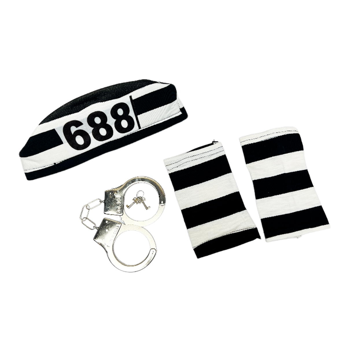 Kit Accesorios Preso Unisex Esposas Gorro y Guantes Halloween Carnaval OFKP01