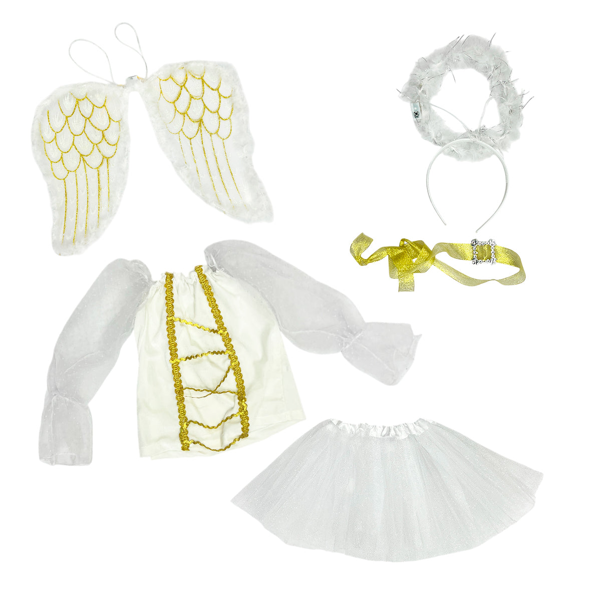 Disfraz De Ángel Blanco Con Alas Y Aureola Luces Niña Halloween DSANGBL