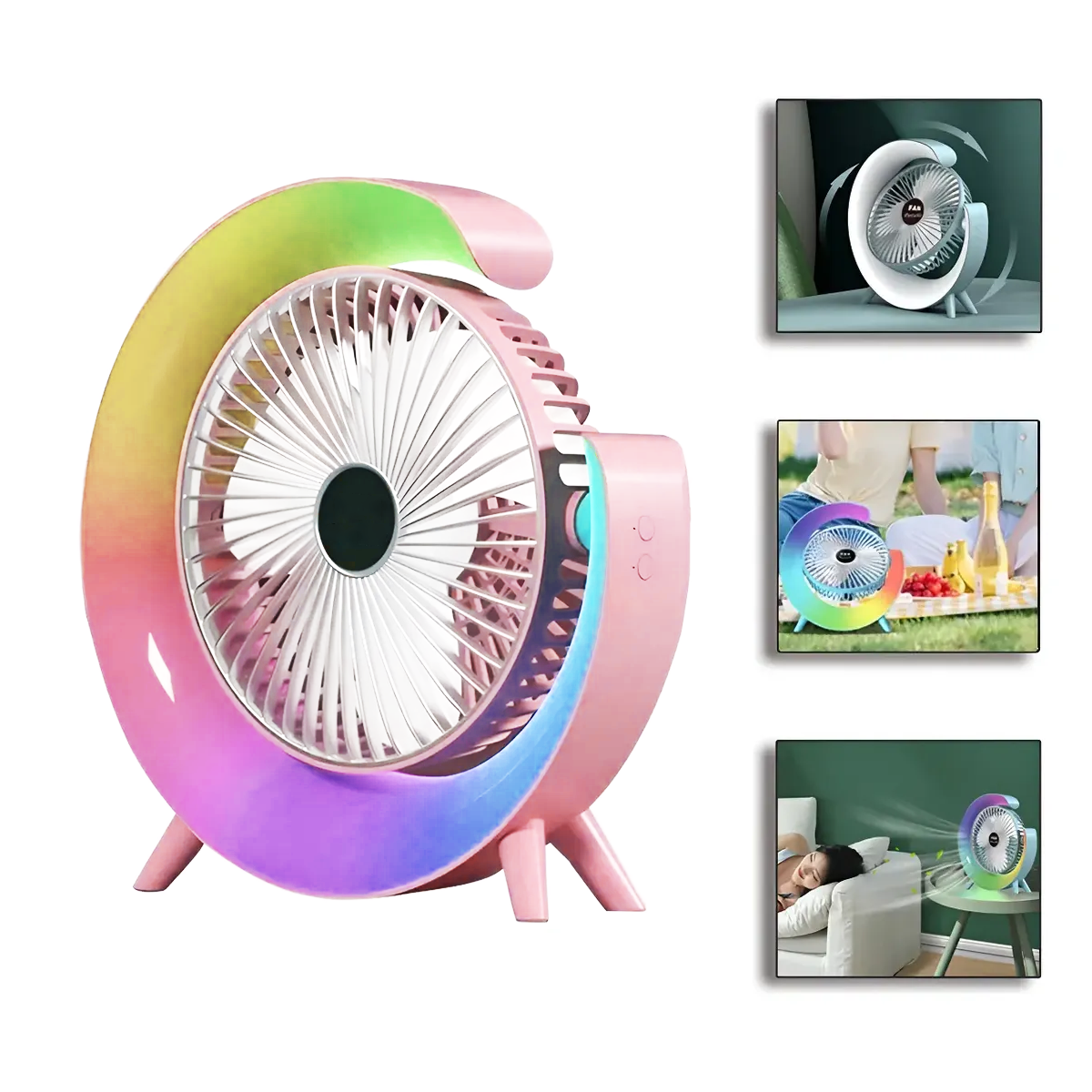 Mini Ventilador Recargable RGB 2 Velocidades para Mesa y Escritorio A-702