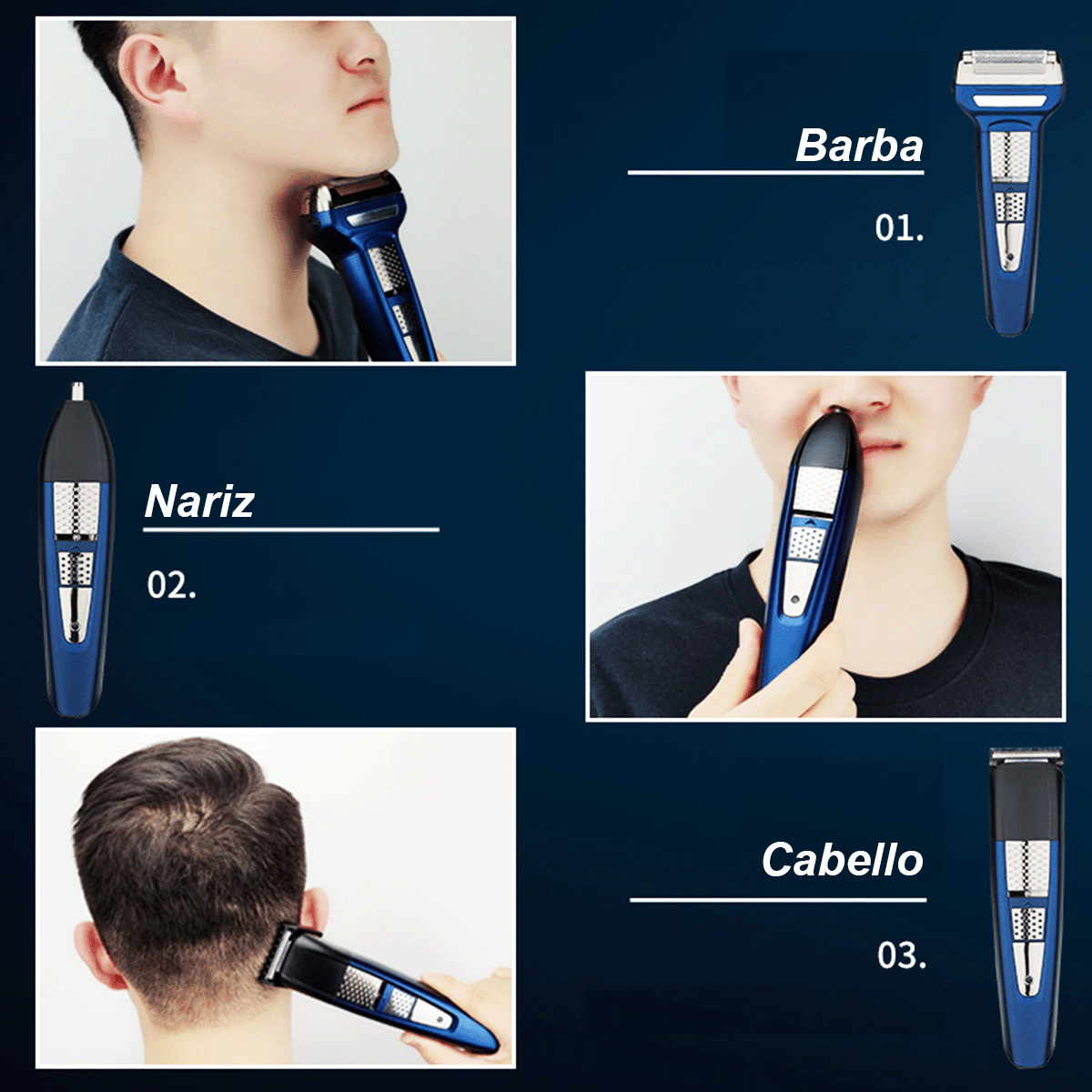 Rasuradora 3 en 1 Trimmer Afeitadora  Recargable para Barba Nariz y Patillas GM-6582