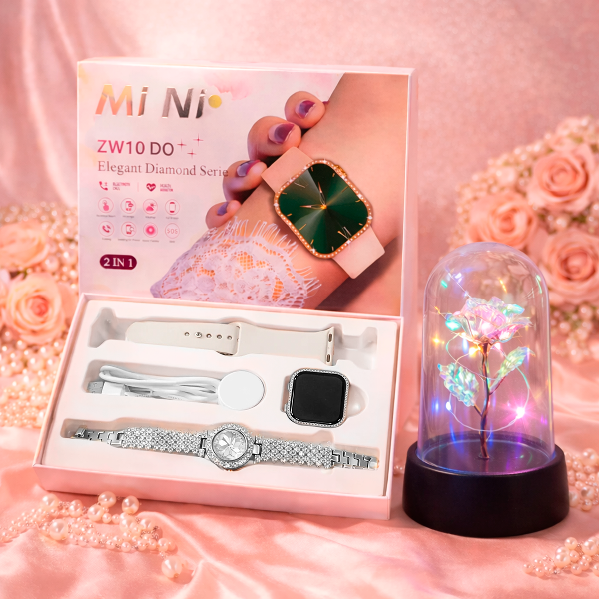 Kit Smartwatch 2 en 1 + Flor Eterna LED Decorativa ZWBL01