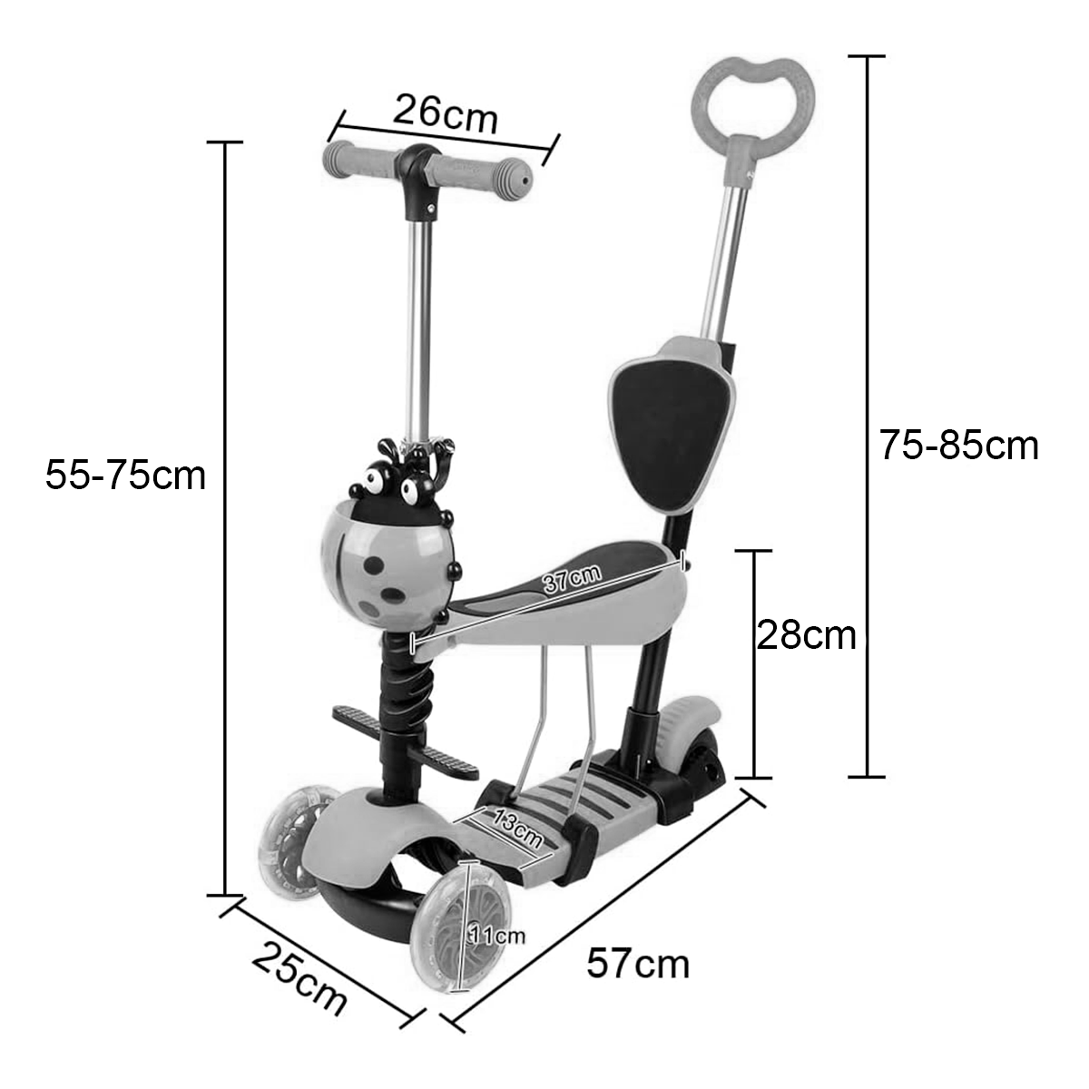 Monopatín Scooter Mariquita 3 En 1 Juguete Patineta Infantil N172