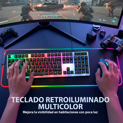 Combo Teclado Gamer Retroiluminado RGB + Mouse Gaming LED Alambrico KT-288