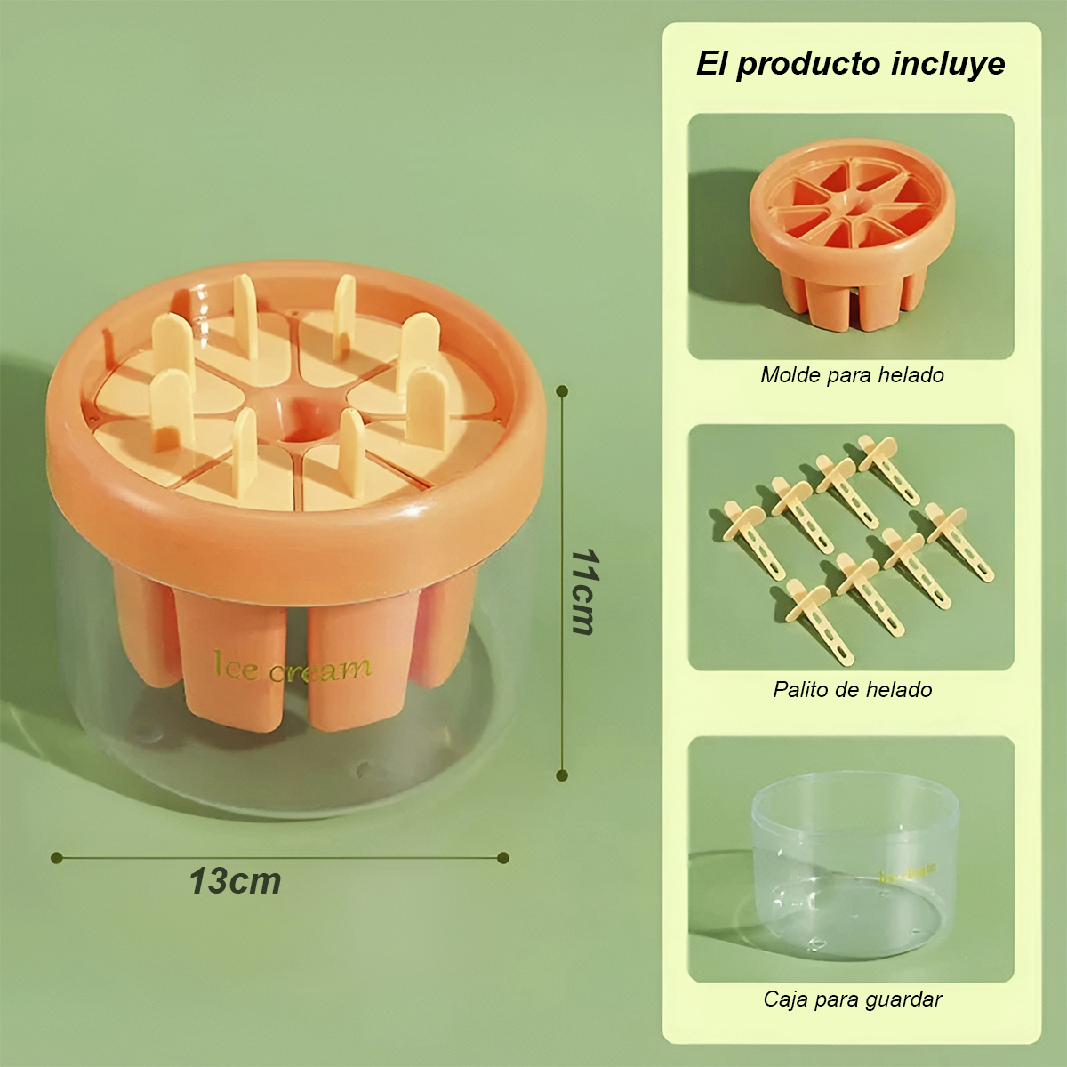 Molde para Helados Reutilizable 8 Puestos Yogurt y Paletas Caseras ICM-AL