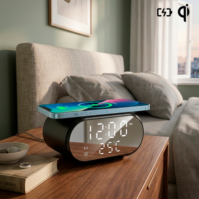Reloj Cargador Inalámbrico Despertador Espejo LED AY-22