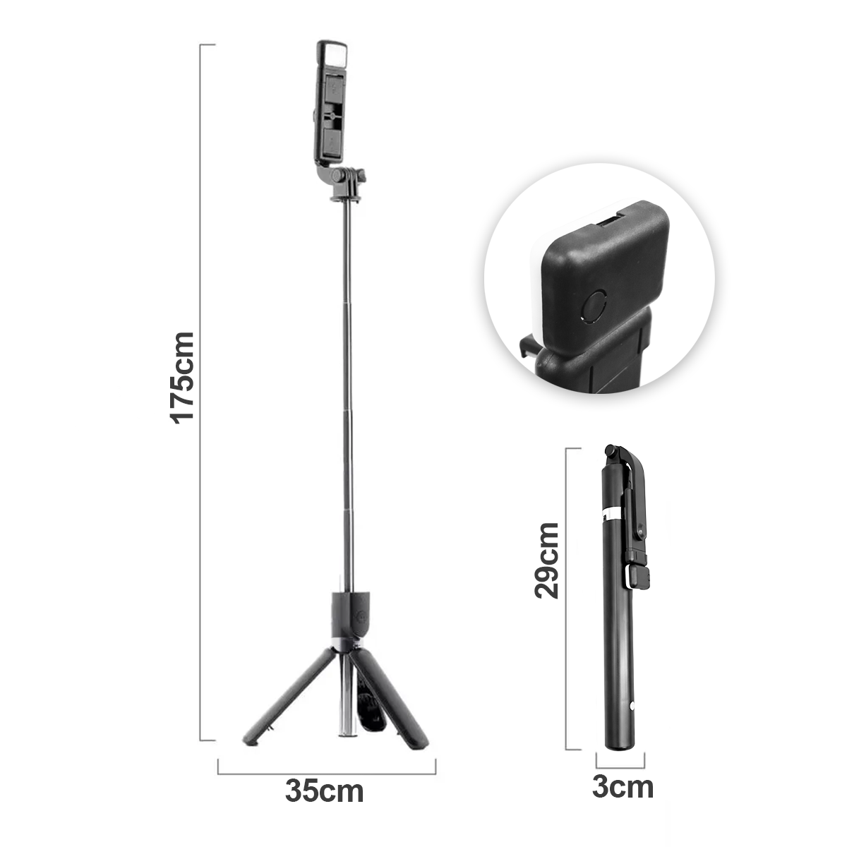 Selfie Stick Trípode Luz LED Recargable Monopod Fotografía R1S-L