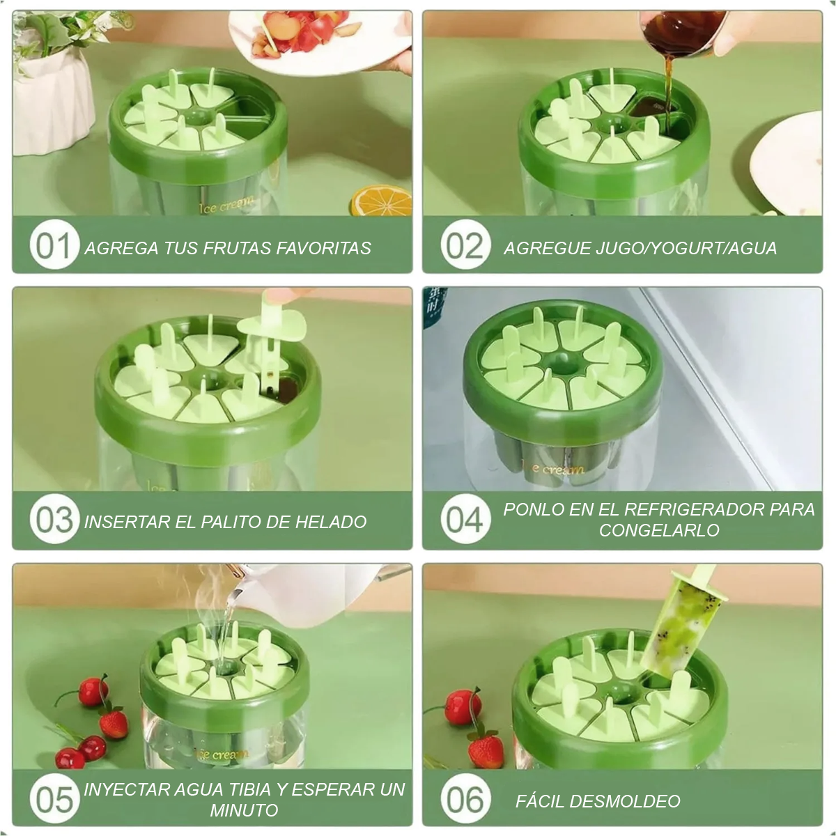 Molde para Helados Reutilizable 8 Puestos Yogurt y Paletas Caseras ICM-AL