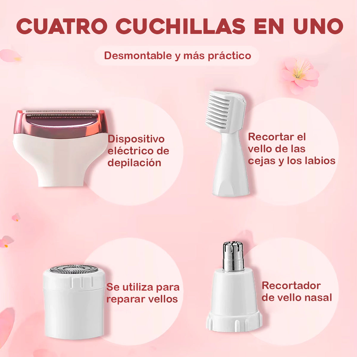 Depiladora Eléctrica Mujer 4 en 1 Recargable Femenina Inalámbrica e Indolora KM-6713