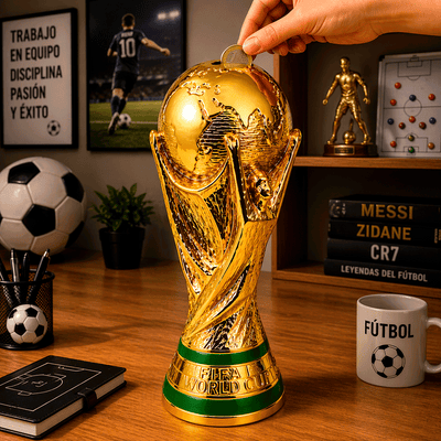 Alcancía Trofeo Copa del Mundo Dorada Grande Decoración Fútbol FTAL01