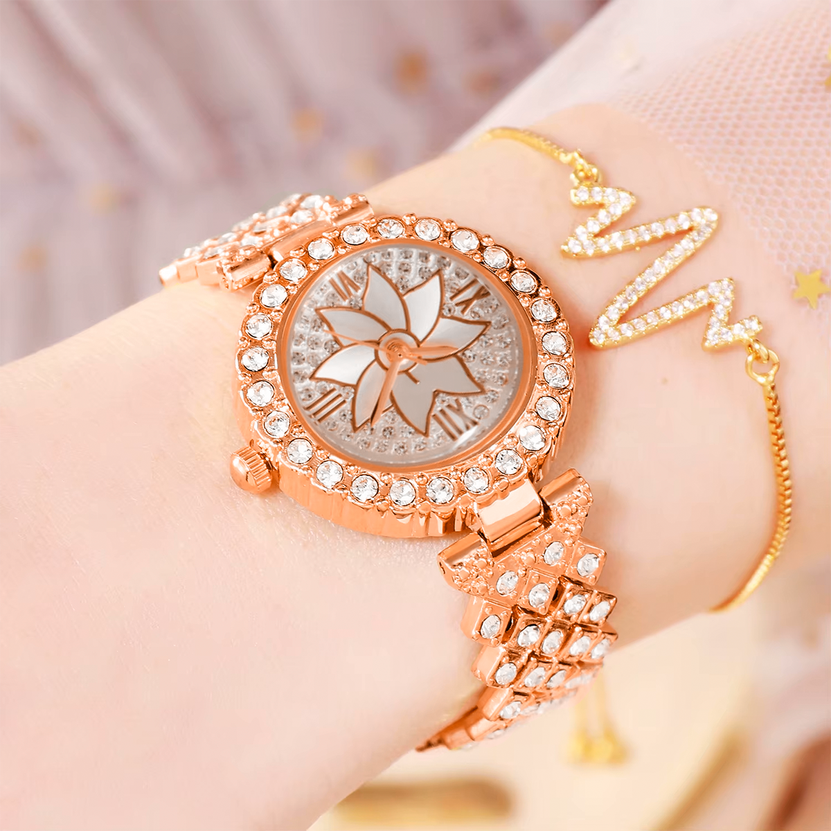 Set Relojes De Lujo 2 En 1 Diamantes Smartwatch + Reloj Analógico ZW10