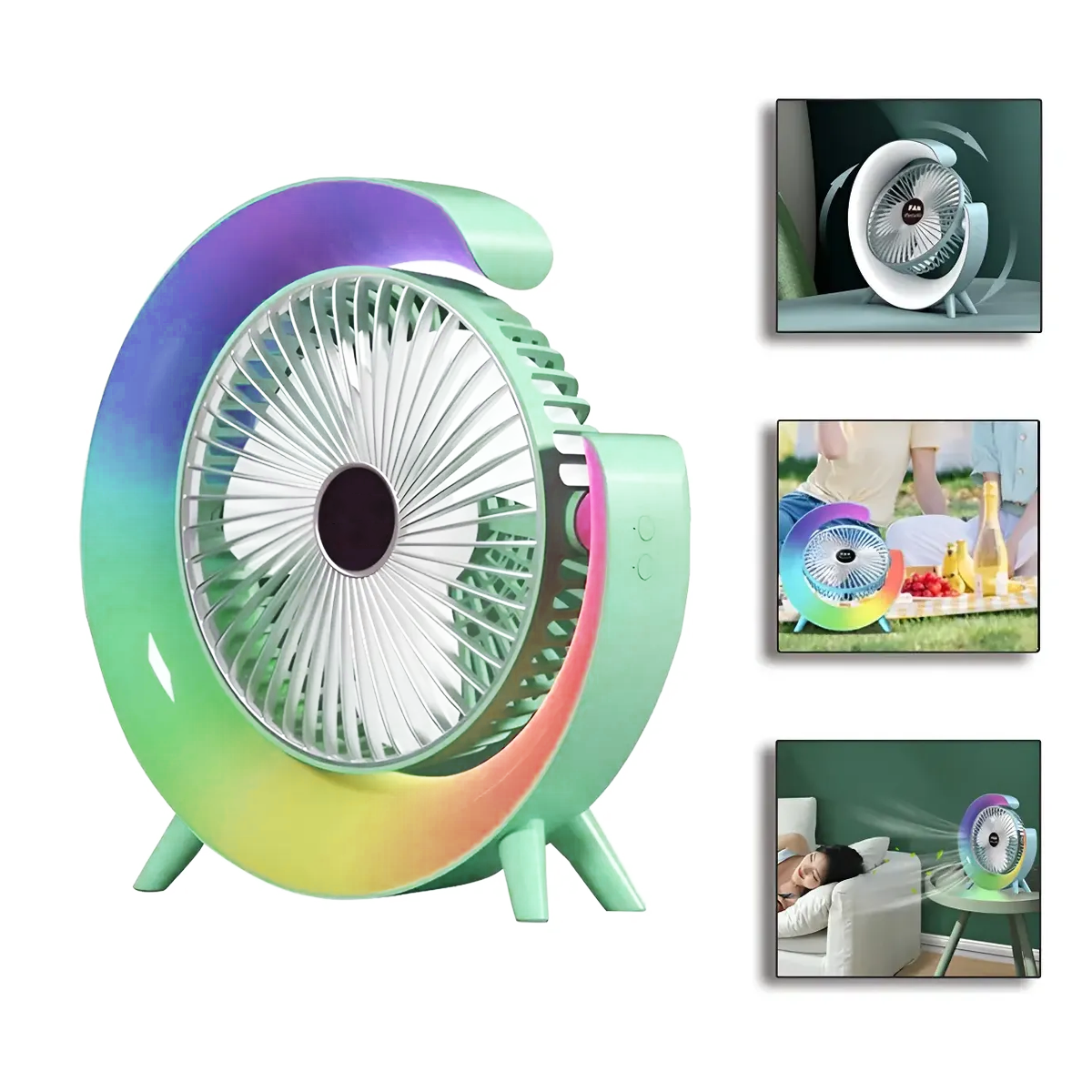 Mini Ventilador Recargable RGB 2 Velocidades para Mesa y Escritorio A-702