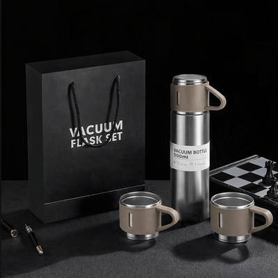 Set Termo Térmico 500ml Acero Inoxidable con 3 Tazas y Estuche NG0181