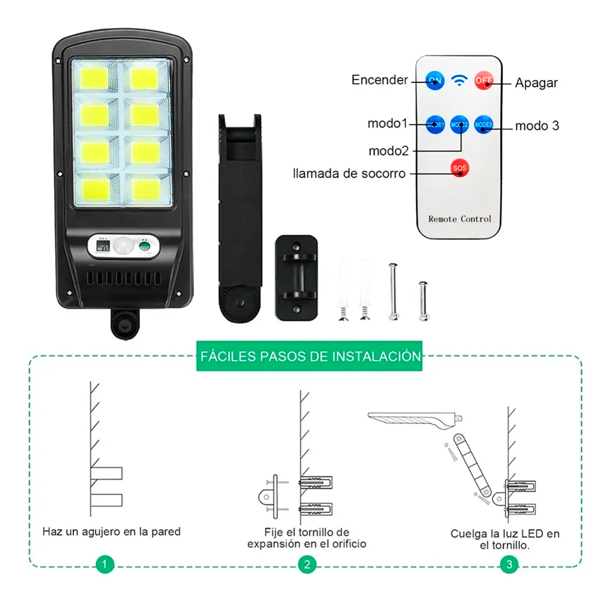 Lámpara Exterior Emergencia Reflector Solar Sensor Movimiento JX616E