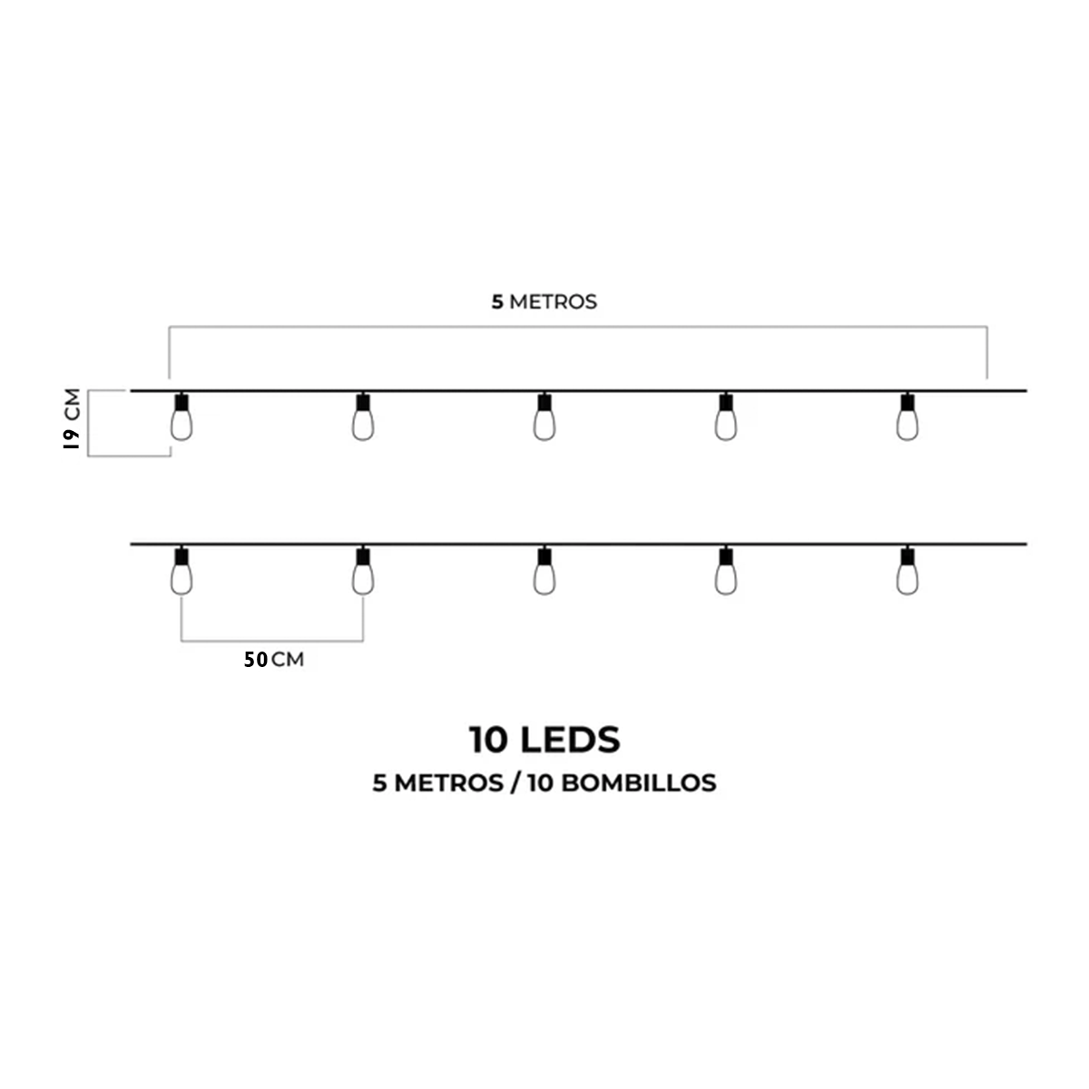 Guirnalda LED x10 Bombillos Confeti 5 m Vintage Extensión Luces Navidad S3995