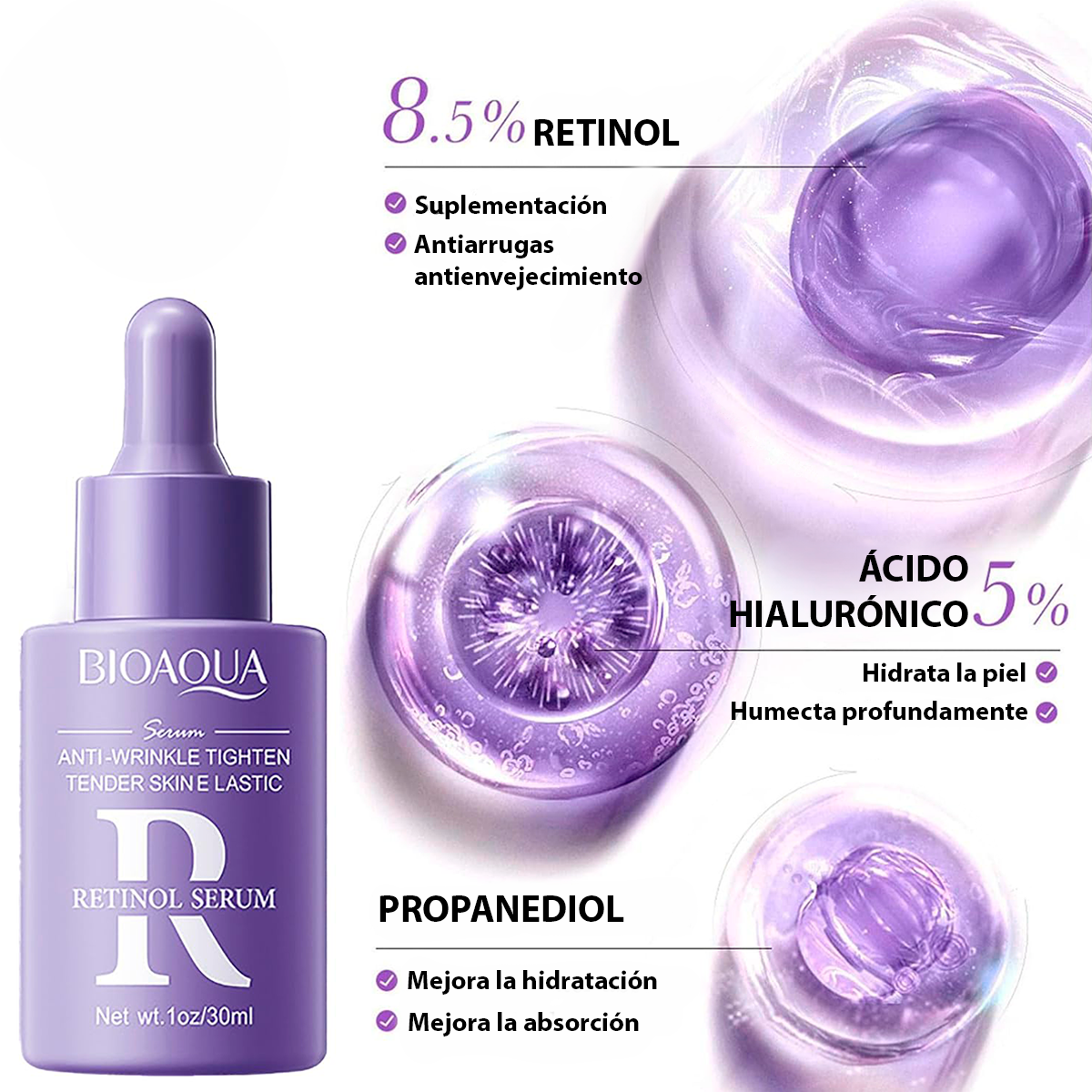 Kit Facial Retinol BIOAQUA 6 Piezas Antiarrugas con Ácido Hialurónico y Niacinamida BQY18816