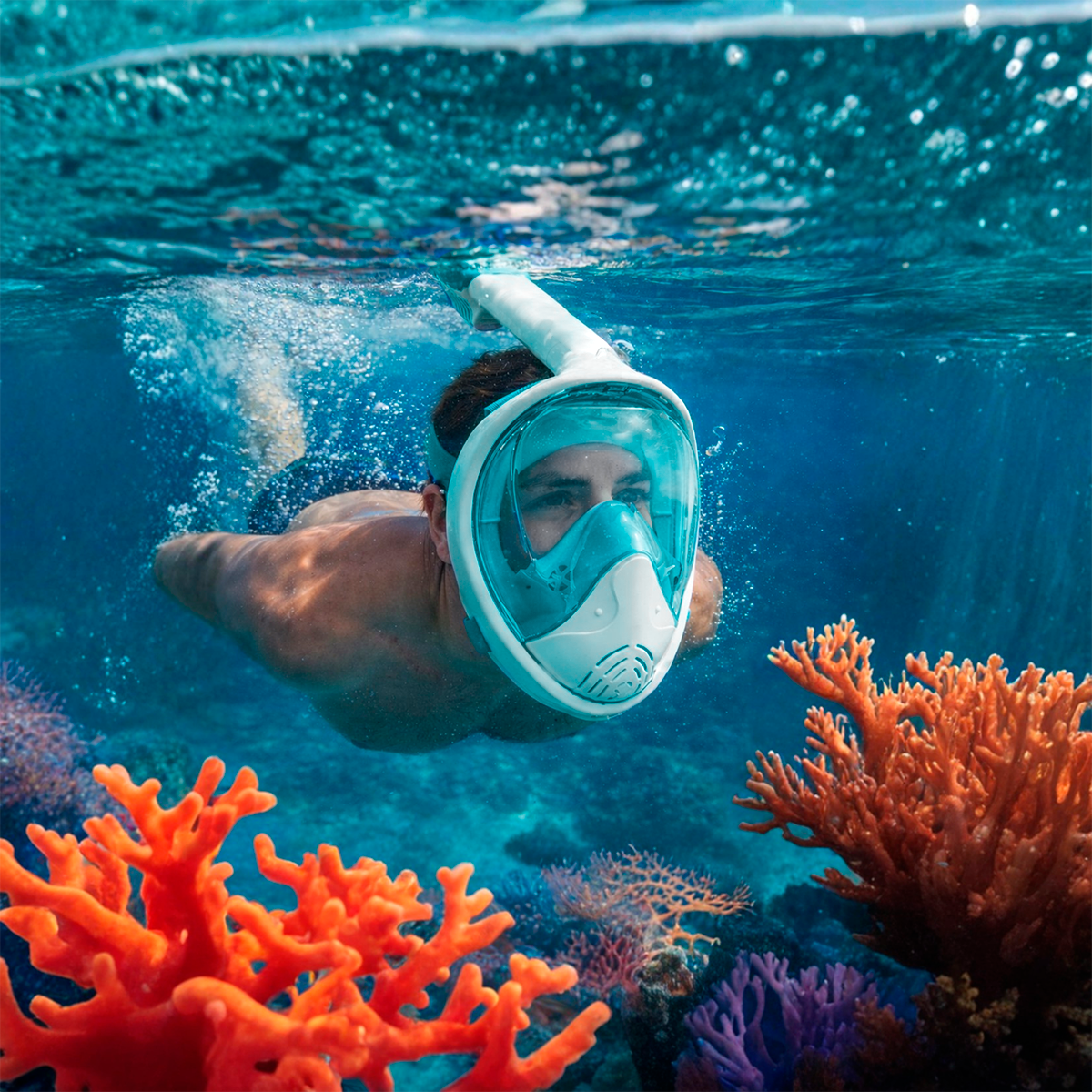 Máscara Snorkel Facial Completa 180° Soporte para Cámara Piscina Playa F-200