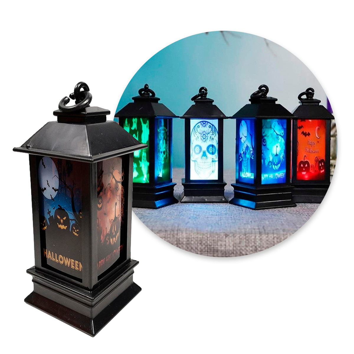 Set 4 Faroles Halloween Decorativos LED Decoración Casa FN01H