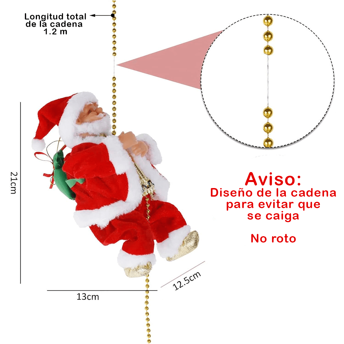 Papá Noel Escalador Cuerda Sube y Baja Musical Adorno Navideño L-16