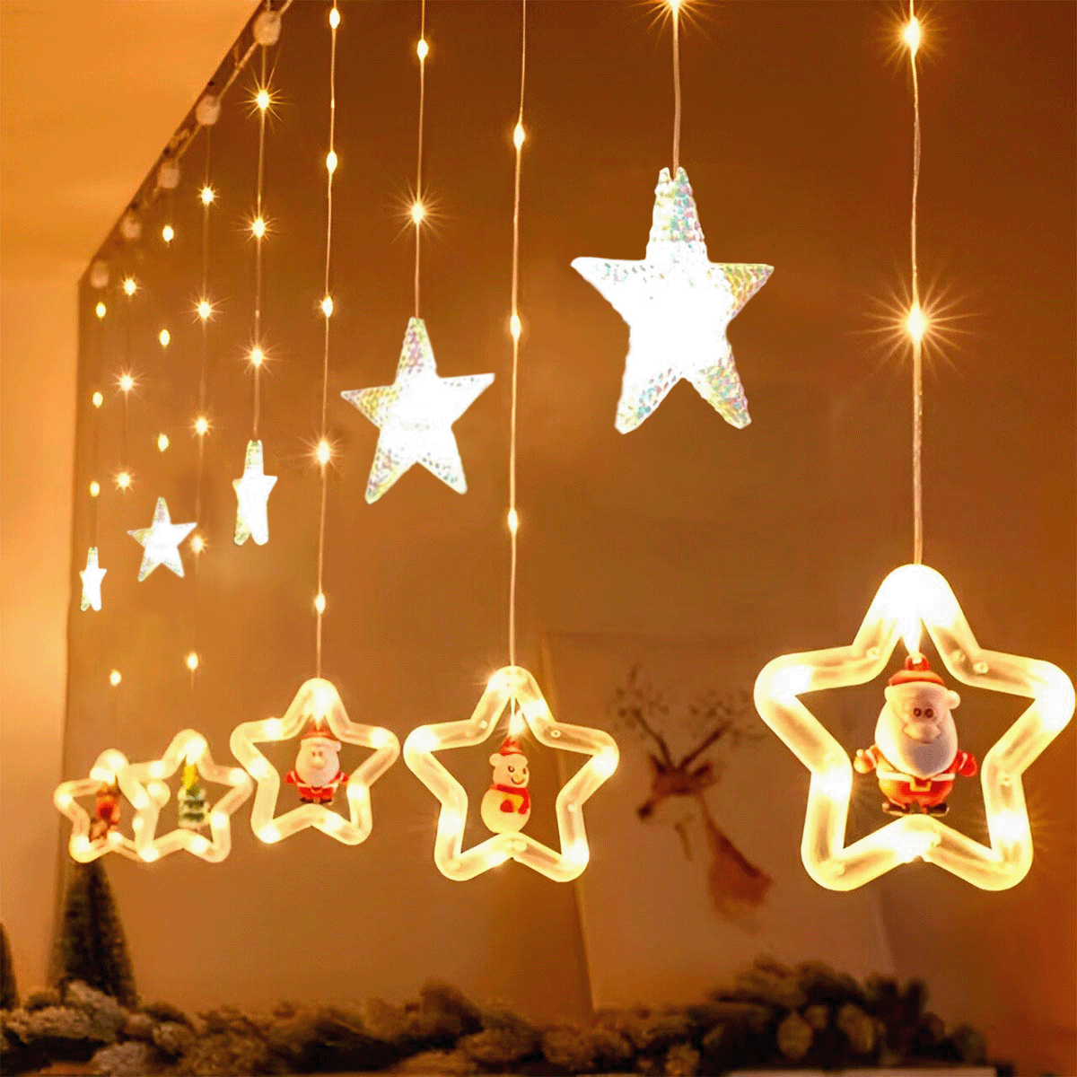 Cortina Intercalada Estrellas 3M Luces Led Navidad 1640A