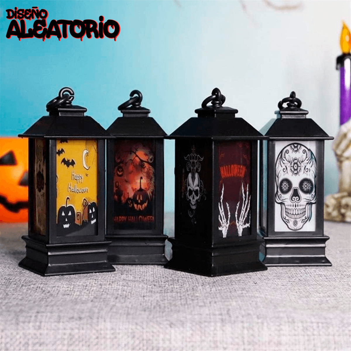 Set 4 Faroles Halloween Decorativos LED Decoración Casa FN01H
