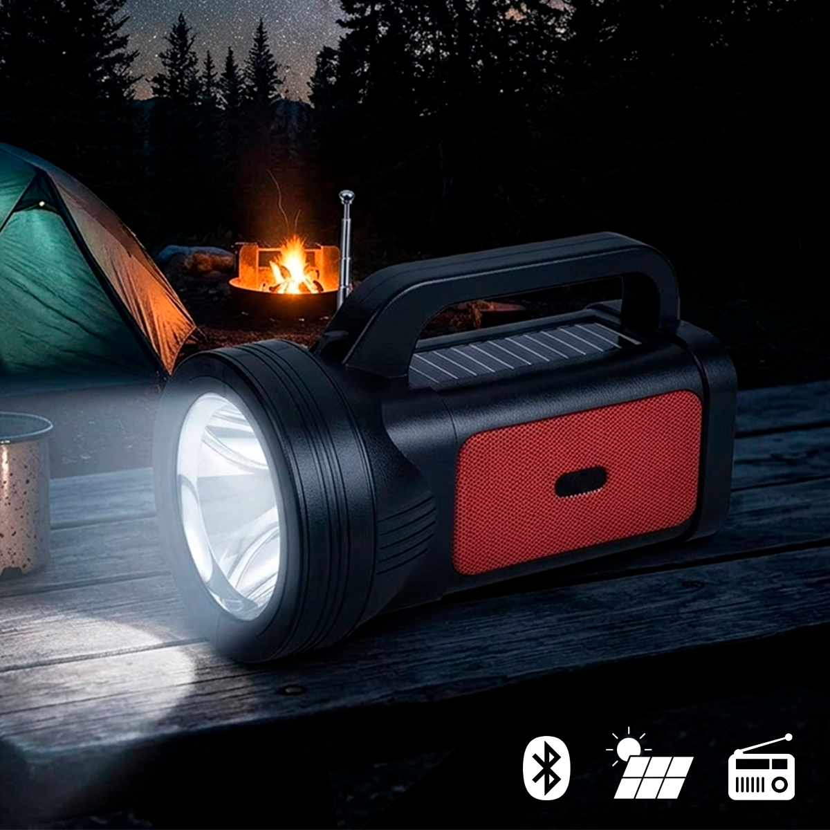 Radio Parlante Bluetooth con Linterna LED y Panel Solar Recargable USB FM YG-A35