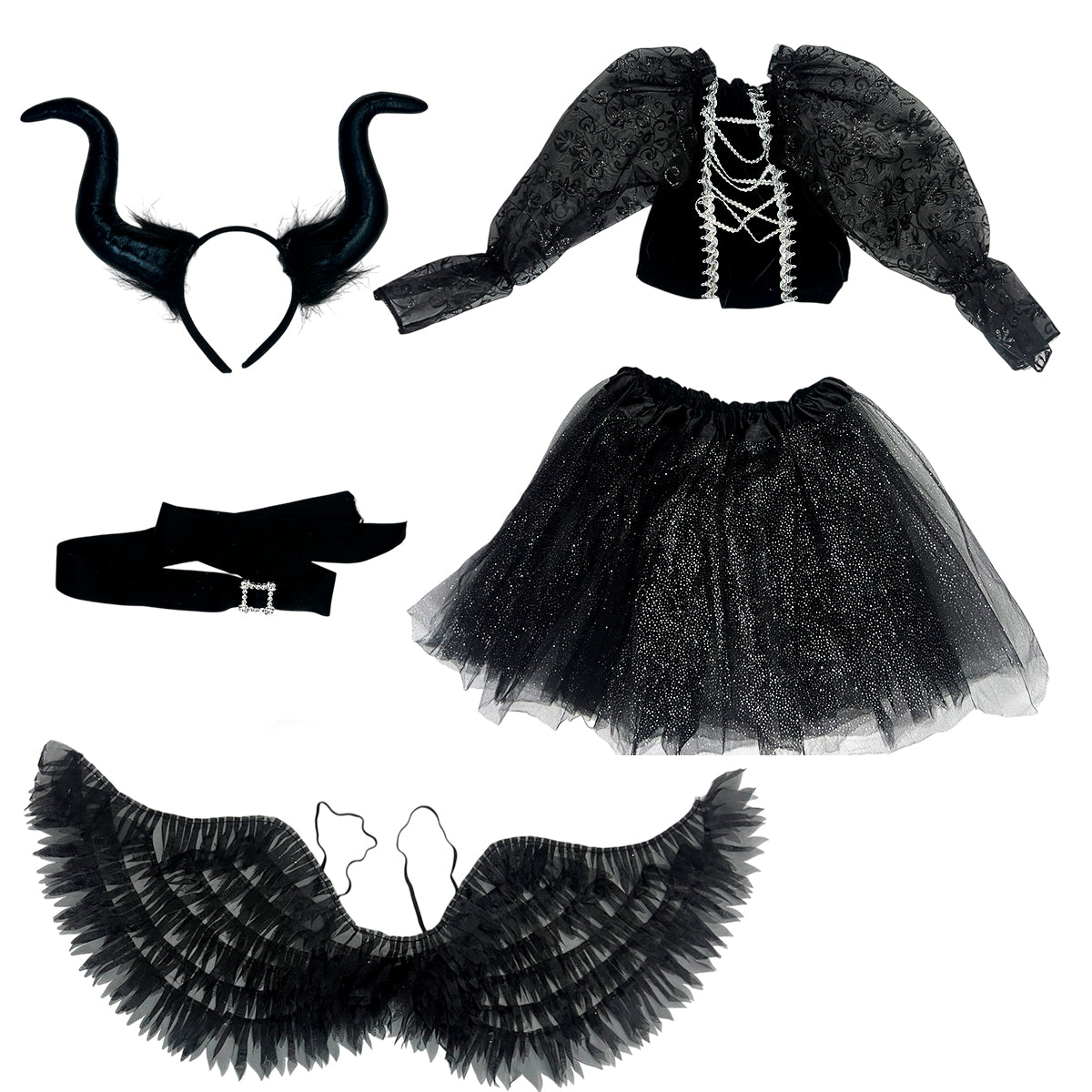 Disfraz De Ángel Oscuro Niña Con Alas Y Cuernos Demonio Negro Halloween DSANGOS