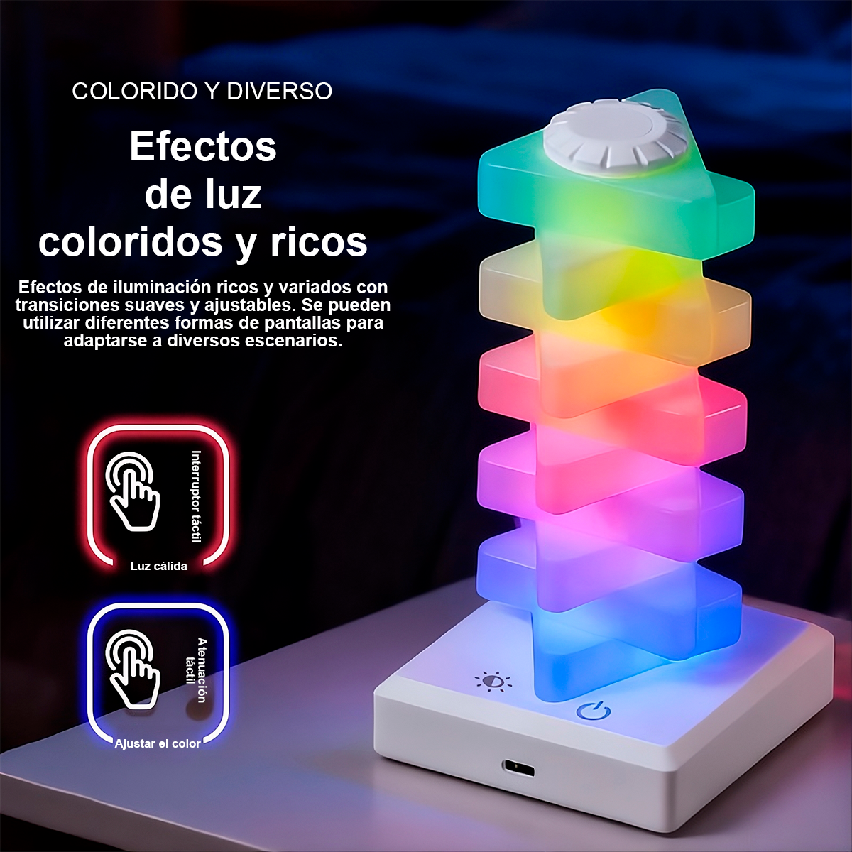 Lámpara Ambiental LED RGB Táctil Recargable Decorativa para Mesa y Habitación TL13