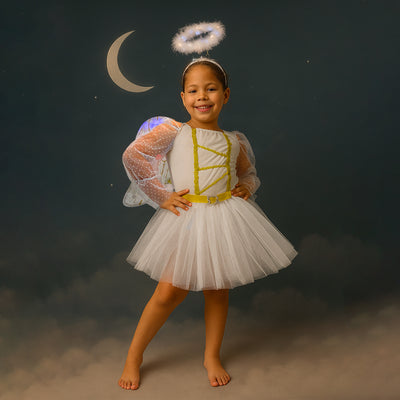 Disfraz De Ángel Blanco Con Alas Y Aureola Luces Niña Halloween DSANGBL