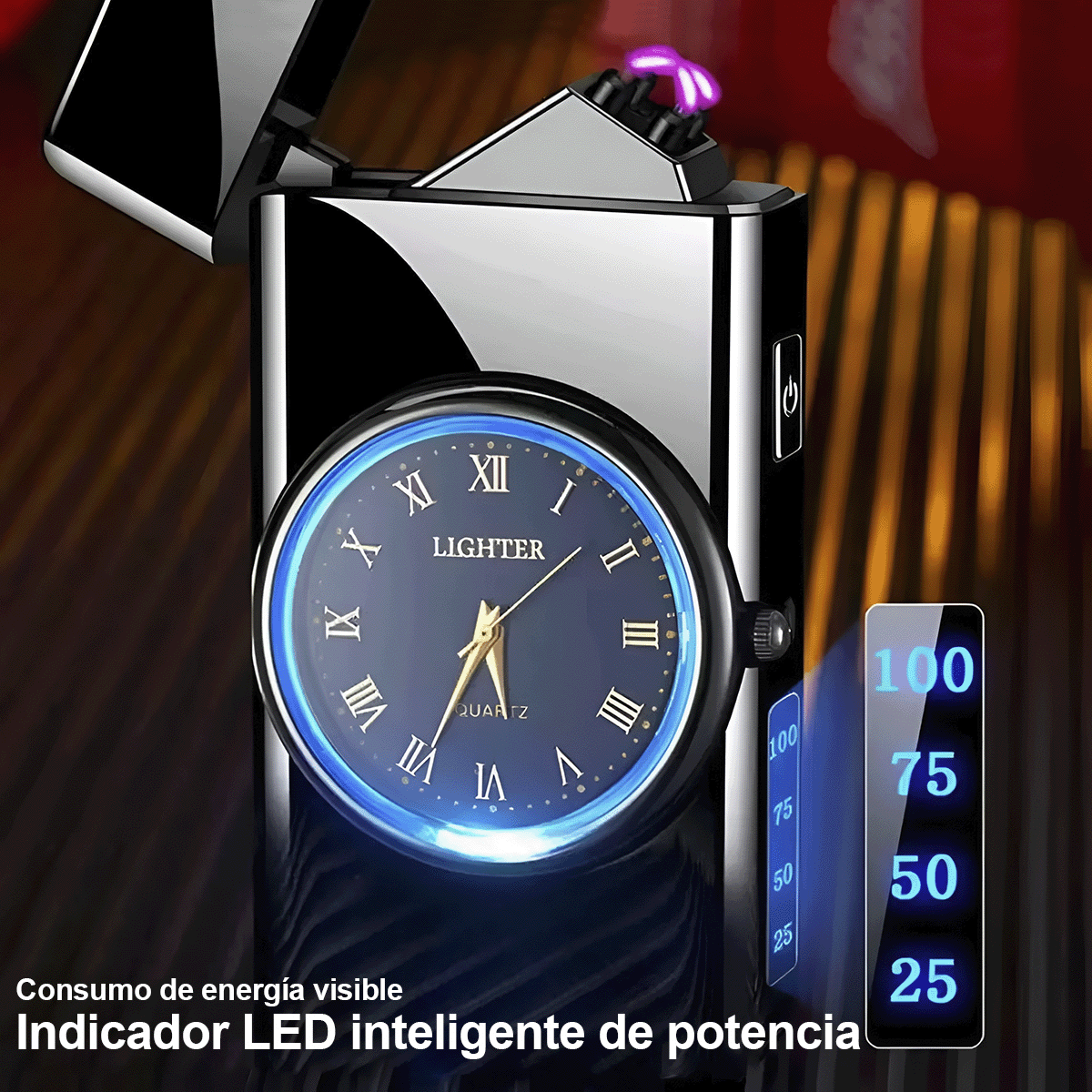 Encendedor Eléctrico de Plasma Recargable USB Reloj Antiviento B0C4NZFHVL