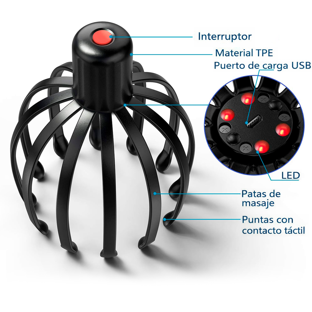 Masajeador de Cabeza Eléctrico Antiestrés Recargable USB J185