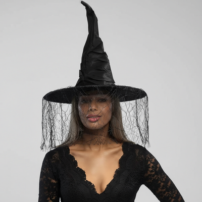 Sombrero De Bruja Con Velo Disfraz Halloween Cosplay BRU01