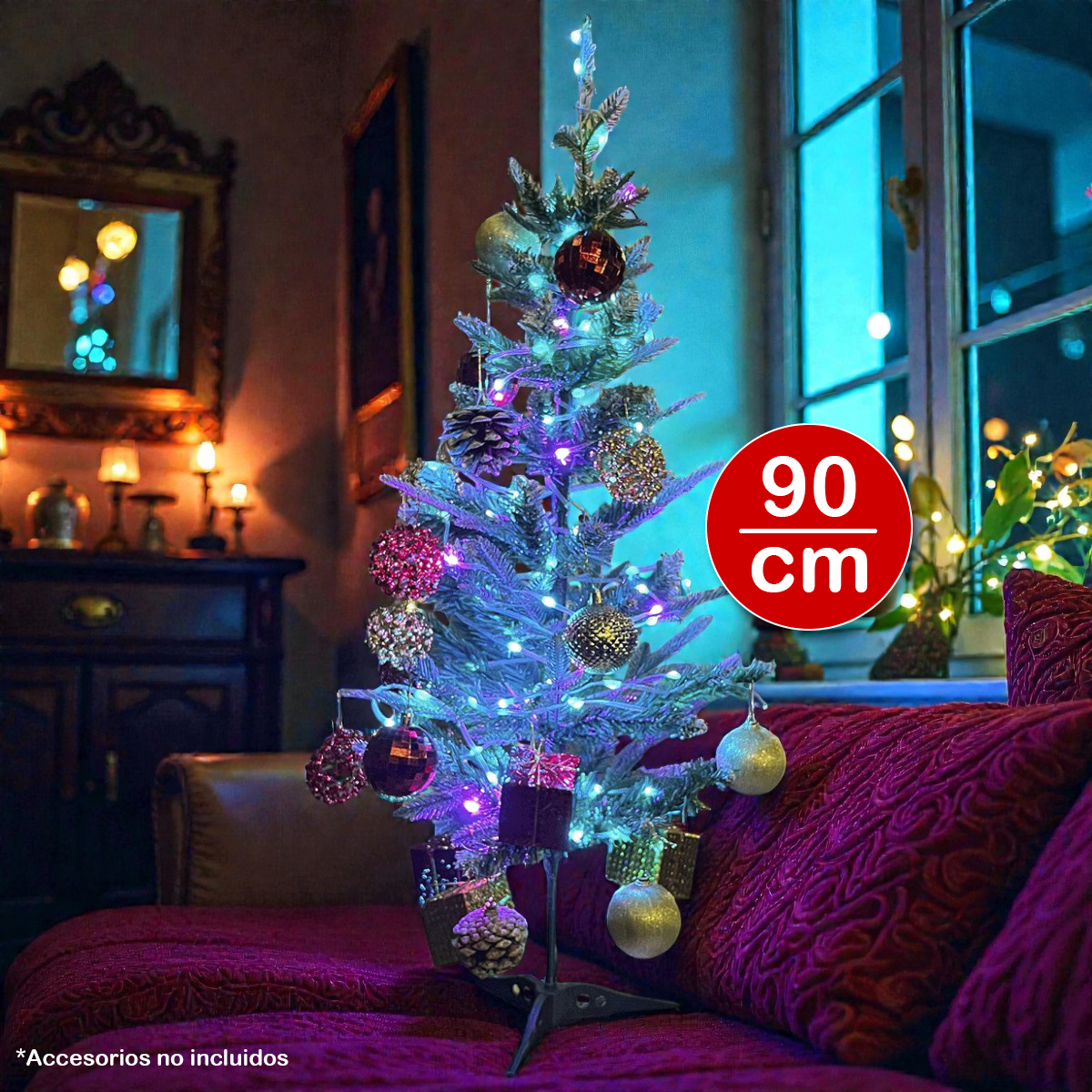 Árbol Navidad Puntas Nevado 90cm Decoración T90-VB2