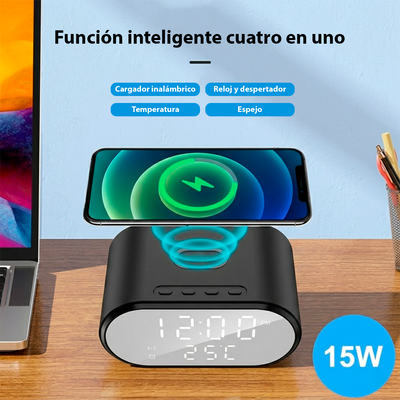 Reloj Cargador Inalámbrico Despertador Espejo LED AY-22