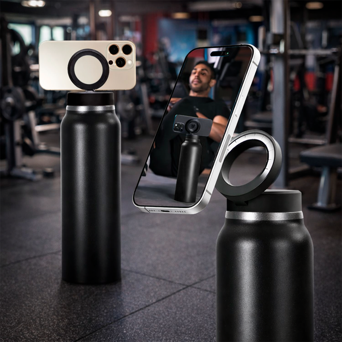 Termo con Soporte Magnético para Celular Botella Térmica 2 en 1  LA-69