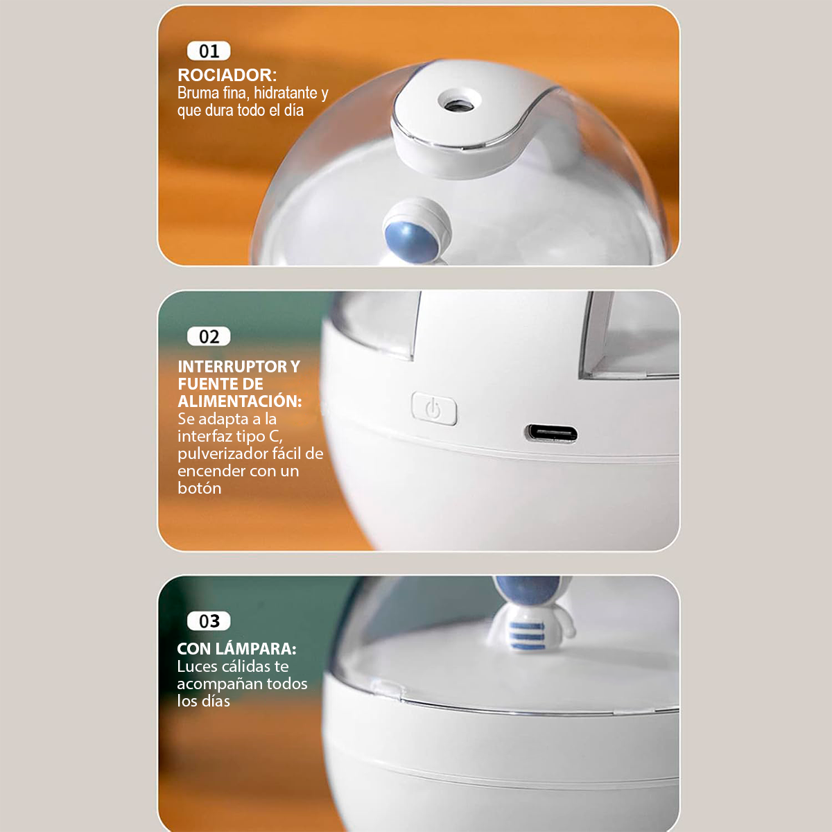 Humidificador Astronauta Ambientador Difusor Aromas con Luz LED 170G