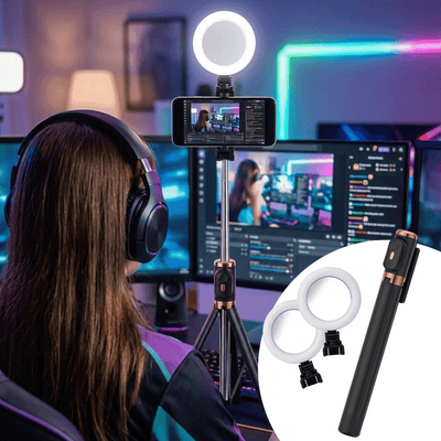 Trípode Selfie Stick con Aros de Luz LED Recargable Monopod Fotografía JC-18H