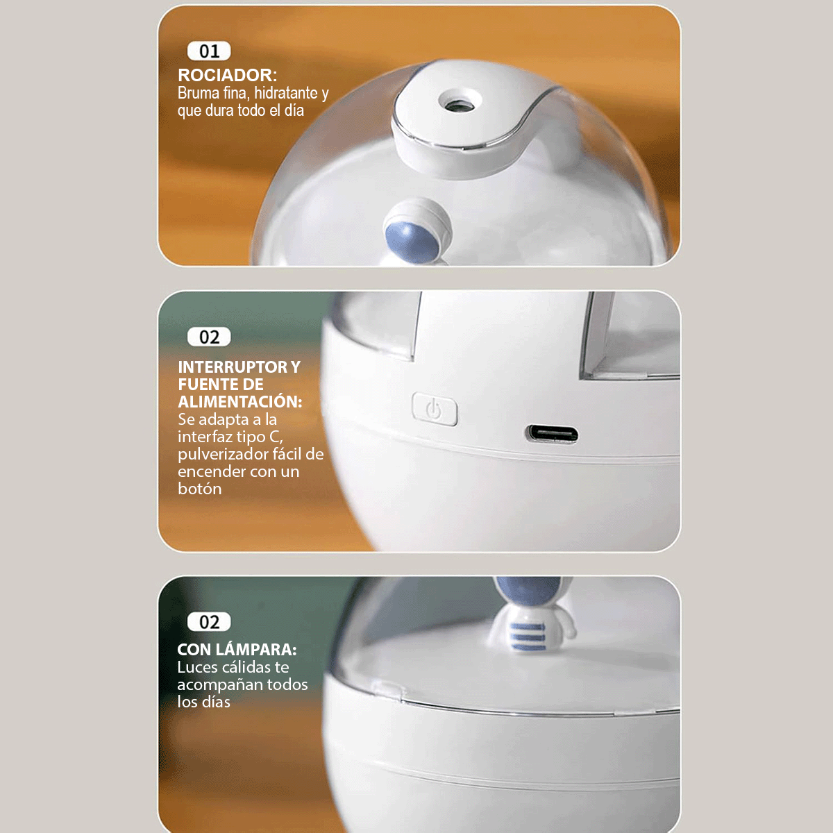 Humidificador Astronauta Ambientador Difusor Aromas con Luz LED 170G