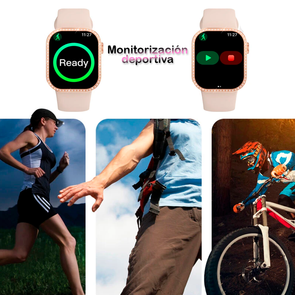 Set Relojes De Lujo 2 En 1 Diamantes Smartwatch + Reloj Analógico ZW10