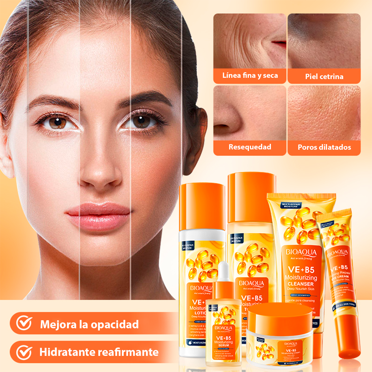 Kit Facial Vitamina E+B5 BIOAQUA 6 Piezas Hidratación Profunda BQY17932