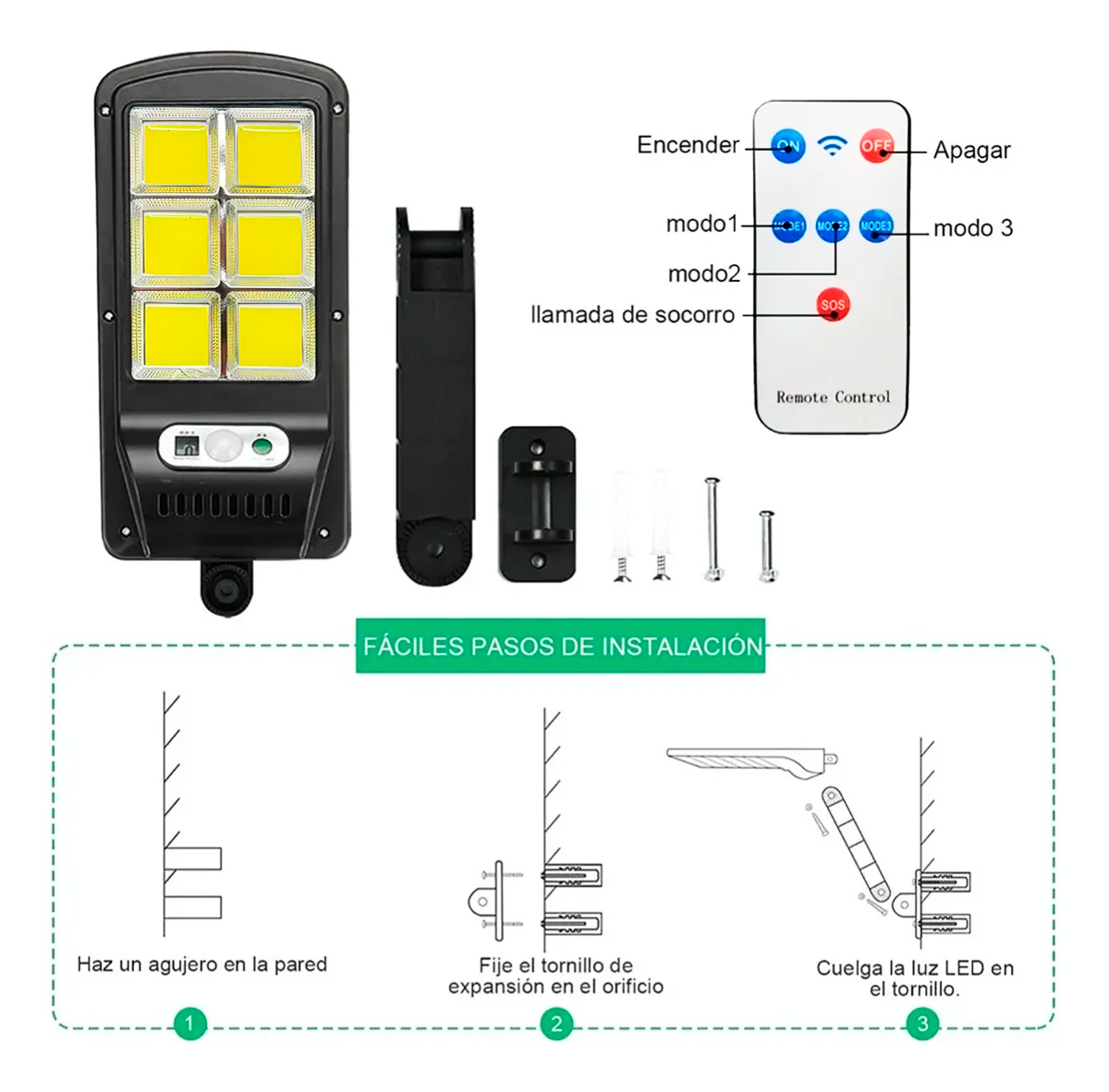 Lámpara Exterior Emergencia Reflector Solar Sensor Movimiento LS006