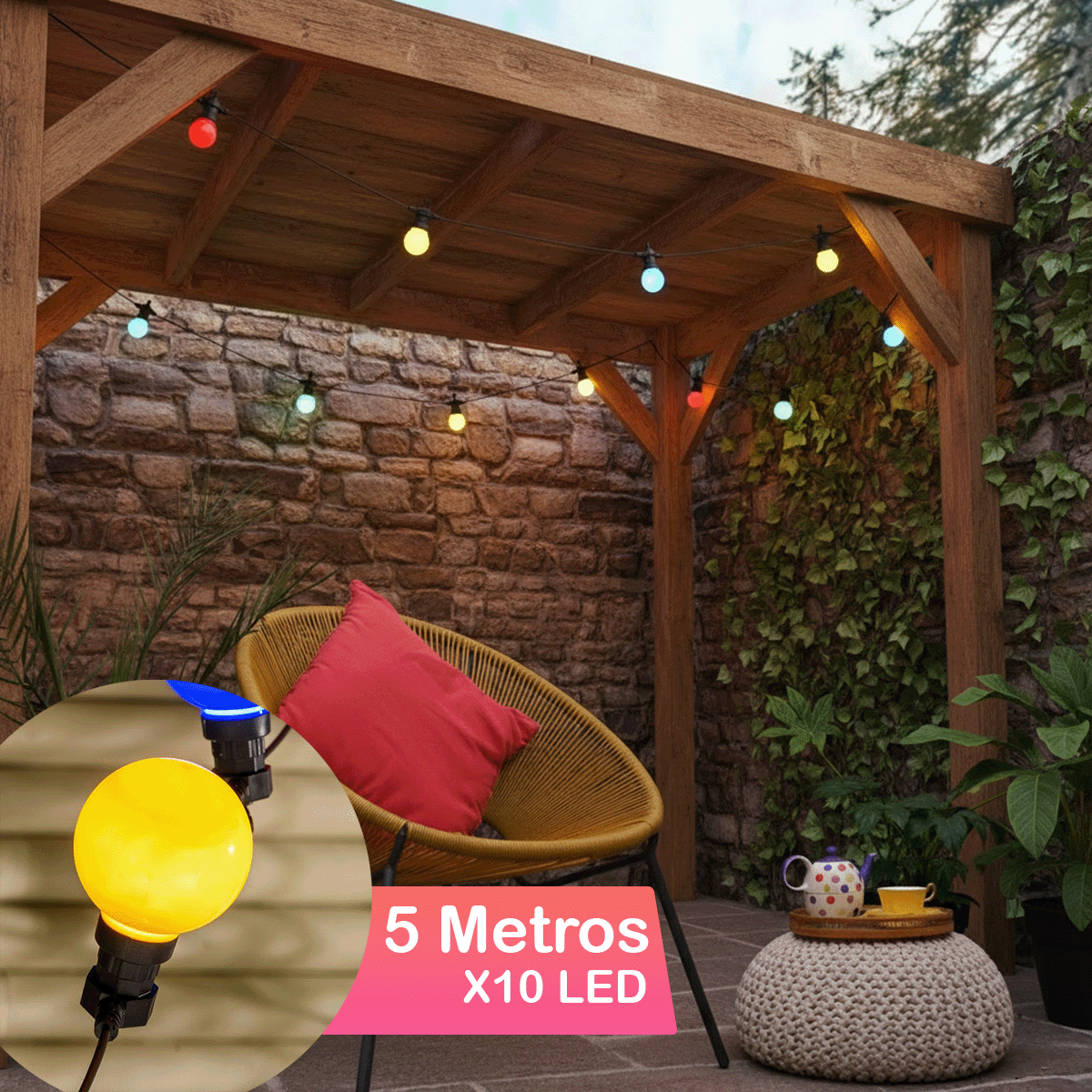 Guirnalda de Luces Bombillo 10 LED Multicolor LED 5 Metros 23-10AC