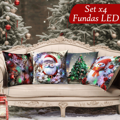 Set Fundas De Cojín Navideño Luces Micro Led Decoración SFN01