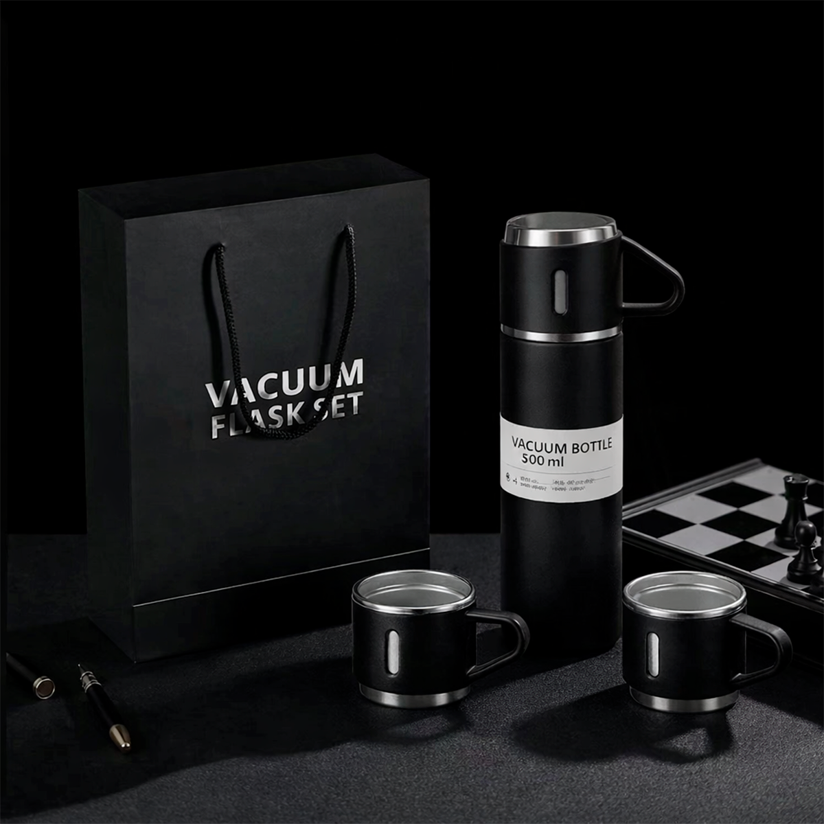 Set Termo Térmico 500ml Acero Inoxidable con 3 Tazas y Estuche NG0181