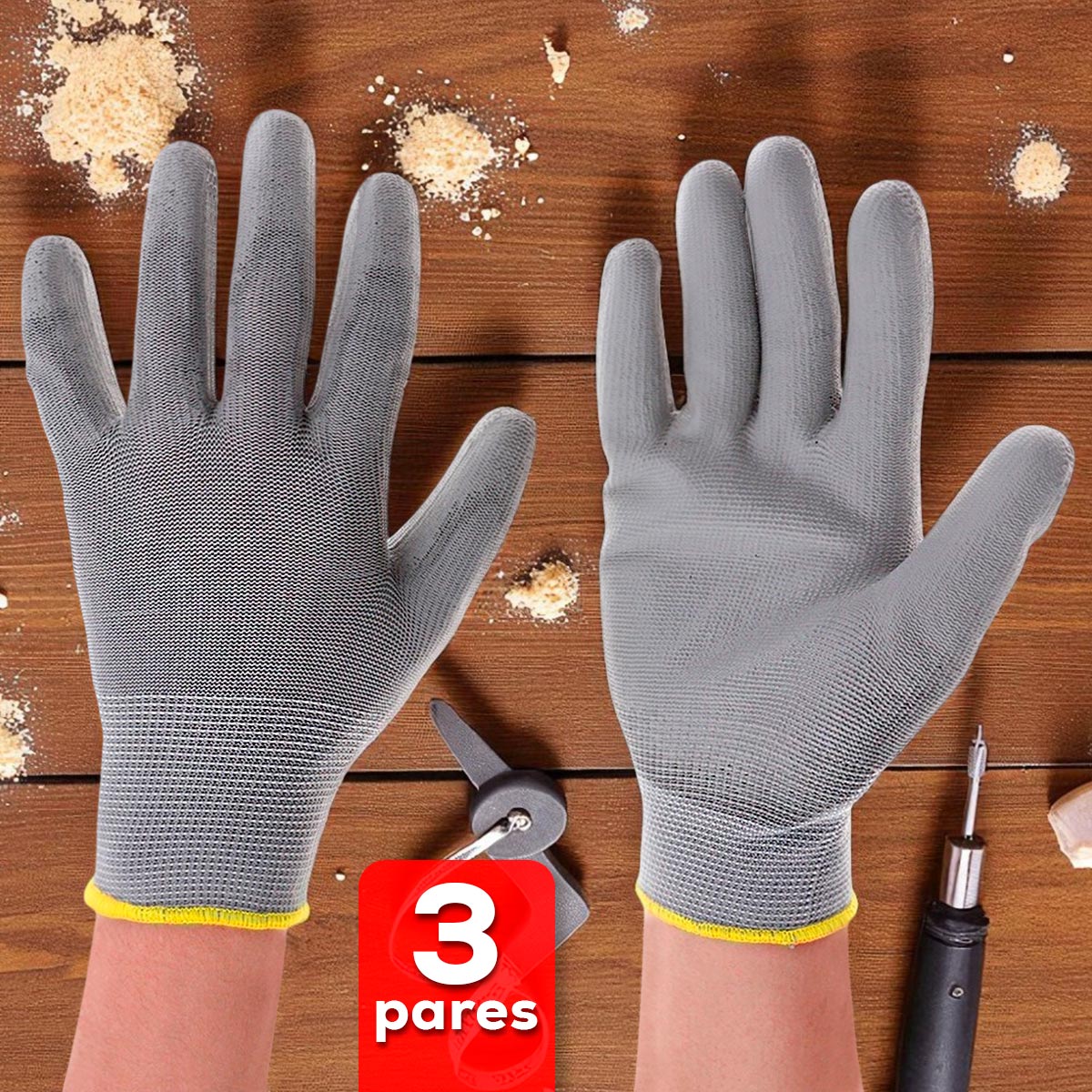 Guantes Antideslizantes de Trabajo Liviano x3 Pares – Alta Destreza y Comodidad GPT01