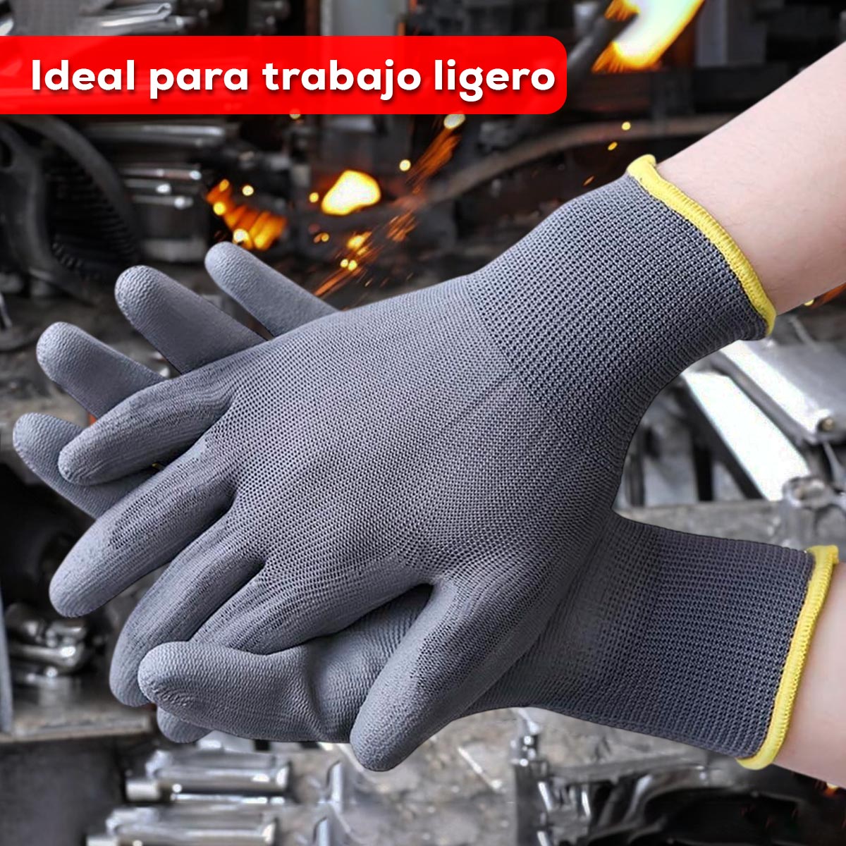 Guantes Antideslizantes de Trabajo Liviano x3 Pares – Alta Destreza y Comodidad GPT01