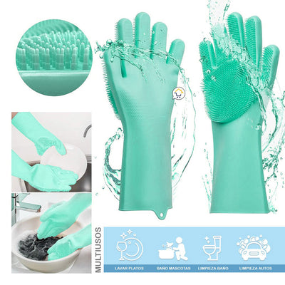 Guantes Silicona Multiusos Lava Vajilla Platos Baño Mascotas HD4838